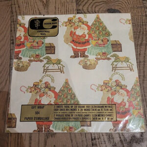 3/$25 Vintage Christmas Festive Holiday Magic Greetings Gift Wrap  Wrap Santa